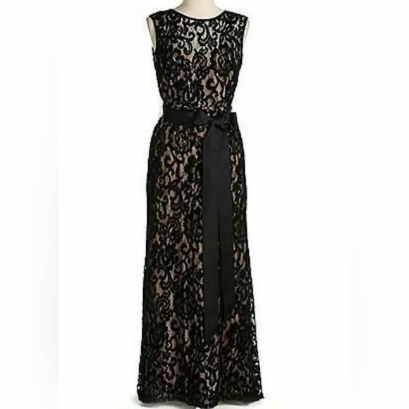 Betsy & Adam Sleeveless Lace Overlay Gown - Picture 2 of 16